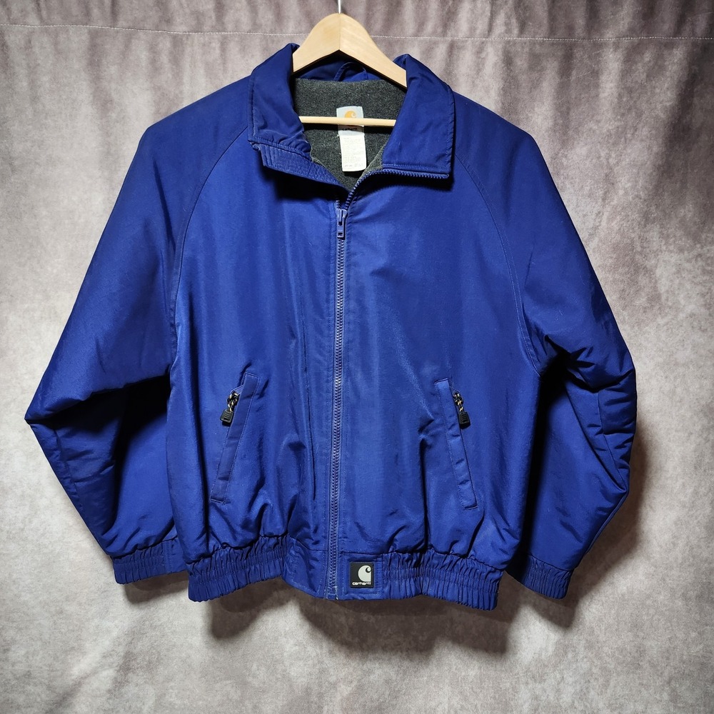 men's CARHARTT vintage Bomber Jacket Nylon insulated Fleece lined Blue size L‎